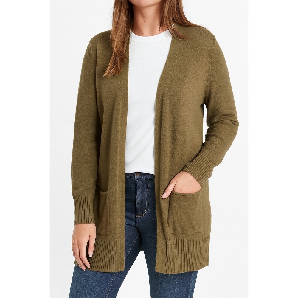 Old Navy Womens Cardigan Sweater Size L Long Line Green Heather Open Front Knit